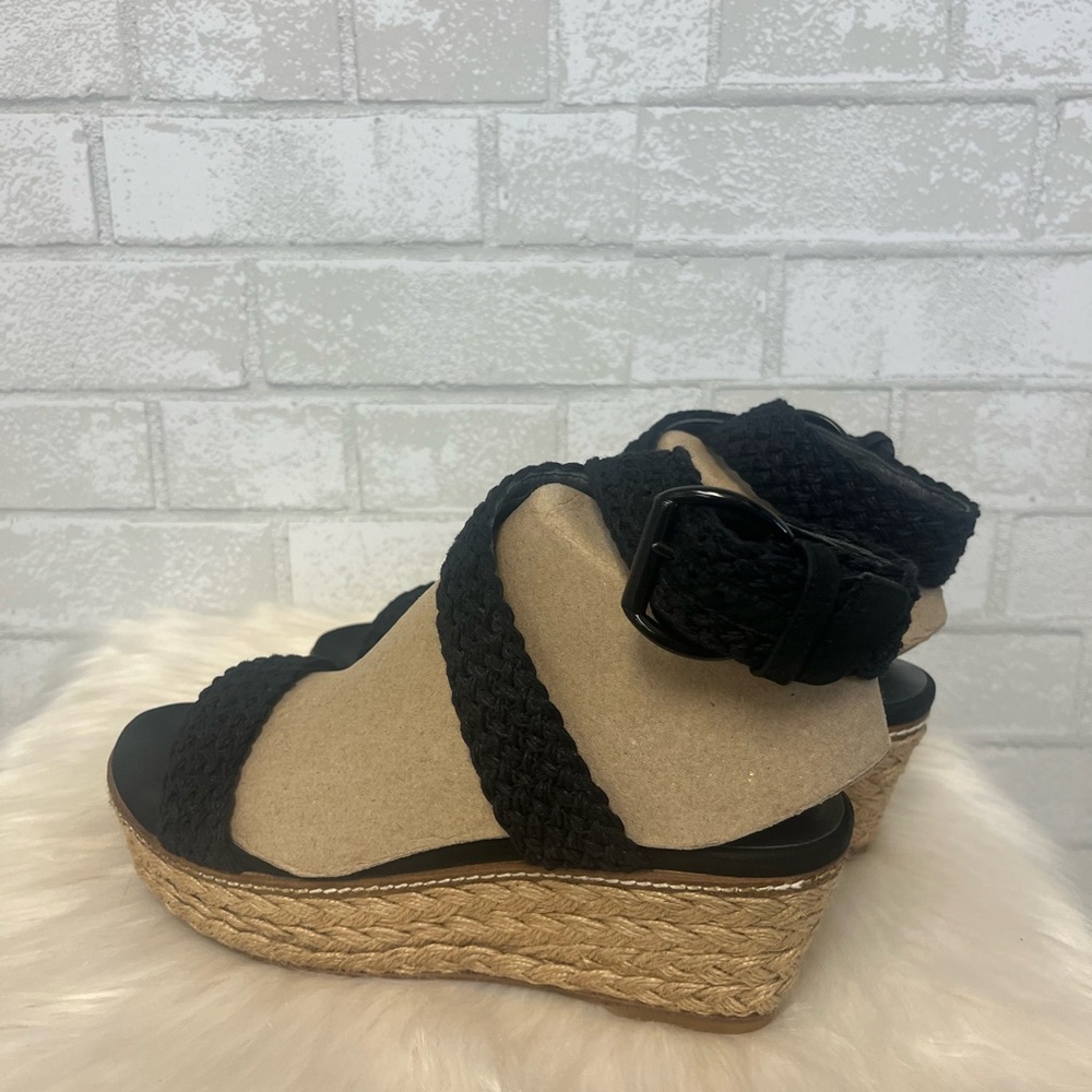 Stuart Weitzman Alexio Crochet Black Ankle Wrap Wedge Sandals Size 9